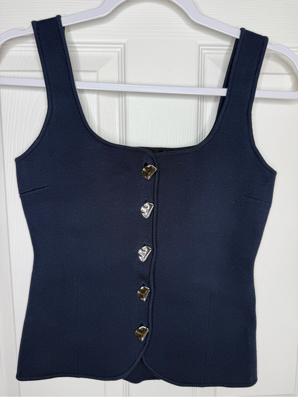 Zara Navy Blue Knit Button Front Sleeveless Top Vest S
